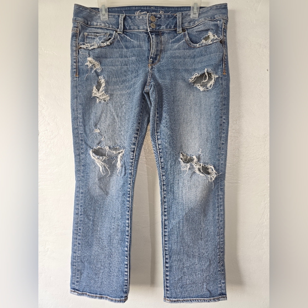 American Eagle Outfitters Light Blue Distressed Crop Jeans